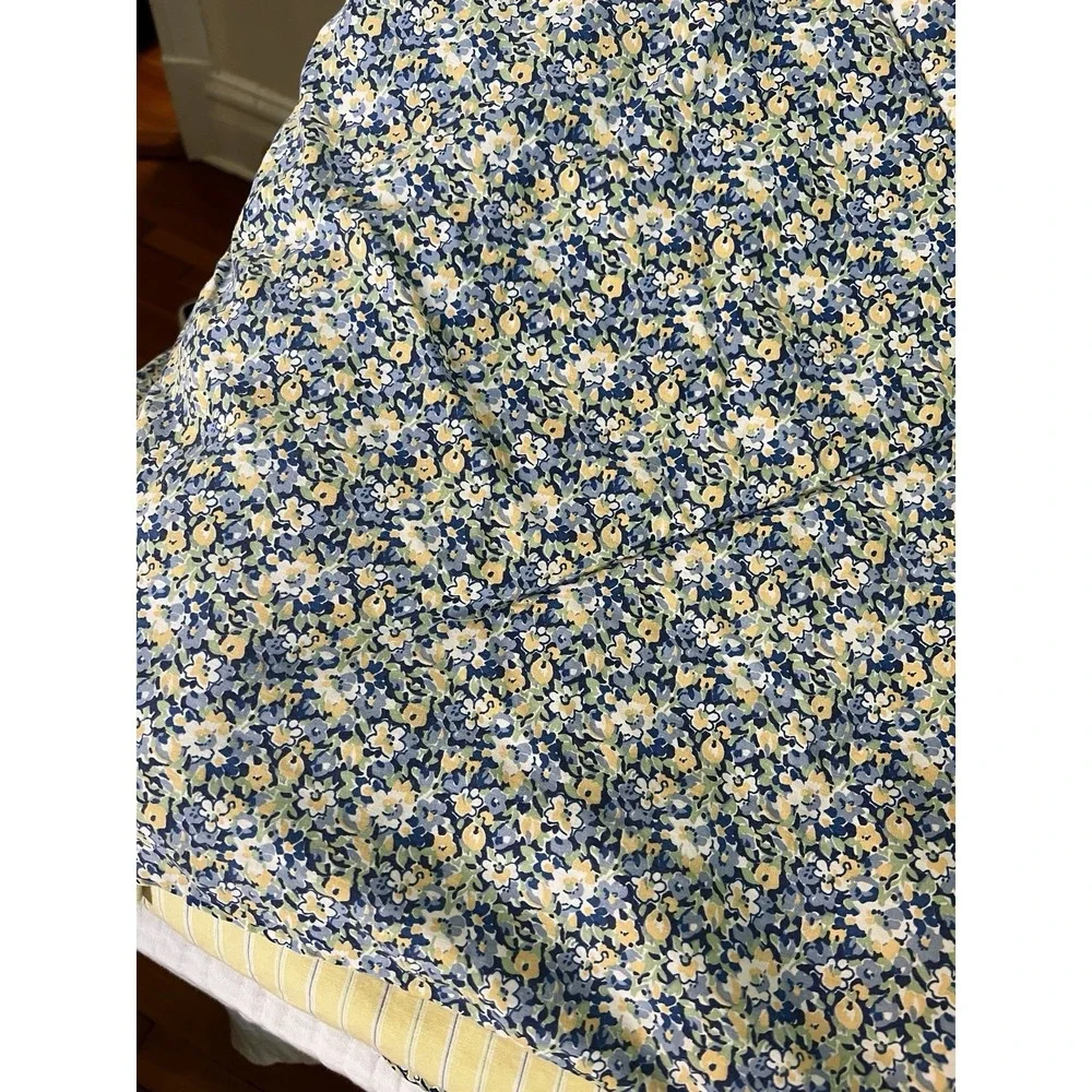 Vtg Tommy Hilfiger Elizabeth Anne Queen Comforter Blue Yellow Floral Striped Rev